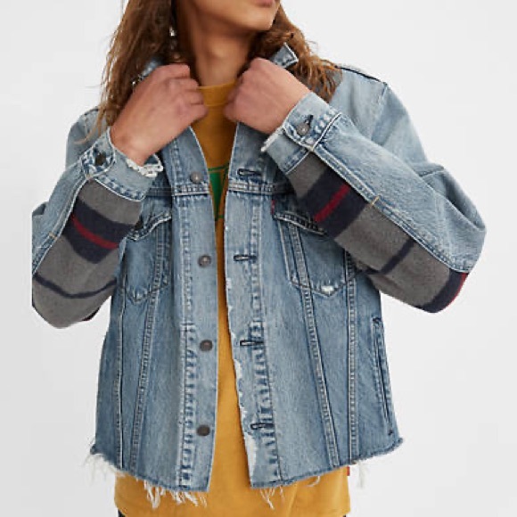 Levi's® Premium BLANKET BACK TRUCKER JACKET - BIG BLANKET DECONSTRUCTED - Blue - Picture 12 of 14